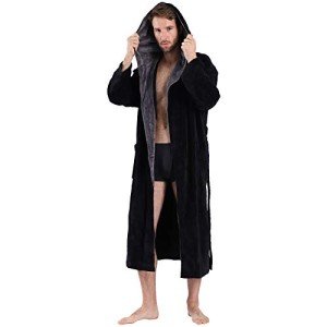 Men's Lightweight Hooded Black Bathrobe - Large