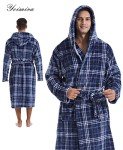 Men's Hooded Plush Fleece Plaid Bathrobe