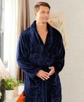 Cozy Men's Plush Shawl Collar Bathrobe, Navy Blue