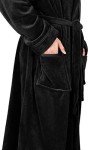 Men's Plush Hooded Fleece Bathrobe - Black