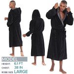Men's Lightweight Hooded Black Bathrobe - Large