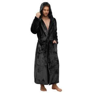 Men's Hooded Plush Robe - Black L/XL