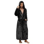 Men's Hooded Plush Robe - Black L/XL