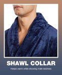 Cozy Men's Plush Shawl Collar Bathrobe, Navy Blue