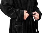 Men's Plush Hooded Fleece Bathrobe - Black