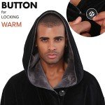 Men's Lightweight Hooded Black Bathrobe - Large