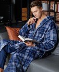 Men's Hooded Plush Fleece Plaid Bathrobe