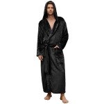 Men's Full-Length Plush Hooded Bathrobe (Black)