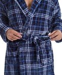 Men's Hooded Plush Fleece Plaid Bathrobe