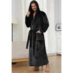 Men's Hooded Plush Robe - Black L/XL
