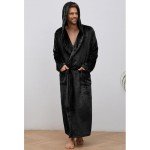Men's Full-Length Plush Hooded Bathrobe (Black)