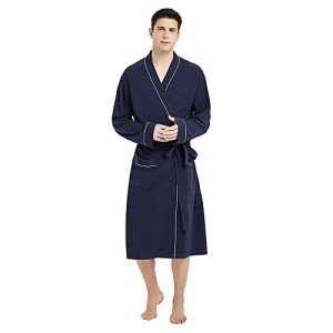 Lightweight Men's Cotton Knit Robe - Navy Blue
