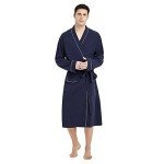 Lightweight Men's Cotton Knit Robe - Navy Blue