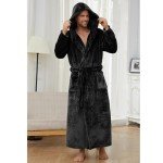 Men's Hooded Plush Robe - Black L/XL