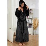 Men's Full-Length Plush Hooded Bathrobe (Black)