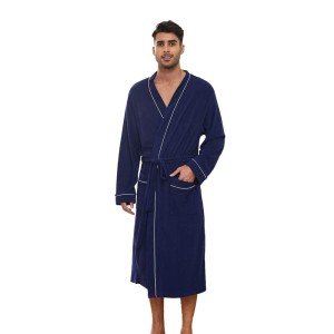 Men's Soft Cotton Terry Bathrobe - Navy L/XL