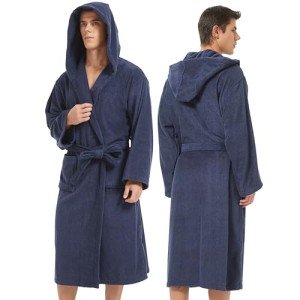 Navy Hooded Terry Cloth Bathrobe for Men