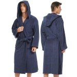 Navy Hooded Terry Cloth Bathrobe for Men
