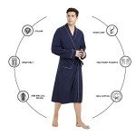 Lightweight Men's Cotton Knit Robe - Navy Blue