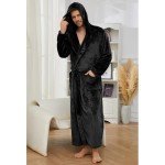 Men's Full-Length Plush Hooded Bathrobe (Black)