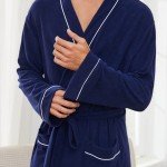 Men's Soft Cotton Terry Bathrobe - Navy L/XL