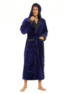 Men's Soft Plush Hooded Bathrobe with Pockets