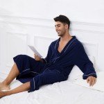 Men's Soft Cotton Terry Bathrobe - Navy L/XL