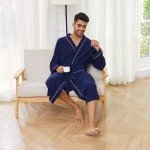 Men's Soft Cotton Terry Bathrobe - Navy L/XL