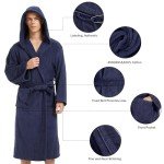 Navy Hooded Terry Cloth Bathrobe for Men