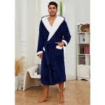 Men's Hooded Plush Fleece Bathrobe - Navy S/M