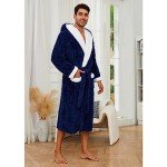 Men's Hooded Plush Fleece Bathrobe - Navy S/M