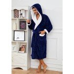 Men's Hooded Plush Fleece Bathrobe - Navy S/M