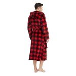 Vulcanodon Men's Fleece Hooded Bathrobe, Plaid Red