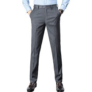 Men's Slim Fit Pinstripe Dress Trousers - Grey