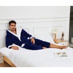 Men's Hooded Plush Fleece Bathrobe - Navy S/M