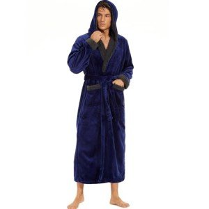 Men's Hooded Plush Robe with Pockets