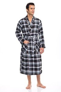 Men's Flannel Fleece Robe - Black/Blue Plaid