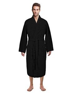 Black Lightweight Men's Linen Spa Kimono Robe