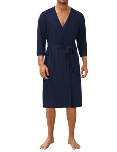 Ekouaer Men's Soft Knit Kimono Bathrobe with Pockets