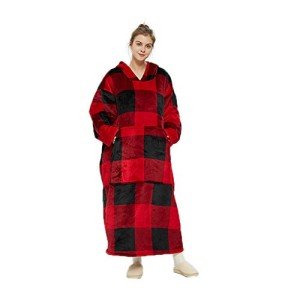 Oversized Sherpa Hoodie Blanket in Red Plaid