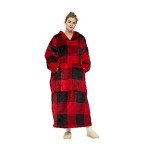 Oversized Sherpa Hoodie Blanket in Red Plaid