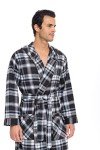 Men's Flannel Fleece Robe - Black/Blue Plaid