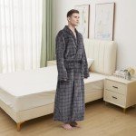 Men’s Plush Fleece Plaid Full-Length Bathrobe