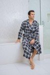 Men's Flannel Fleece Robe - Black/Blue Plaid