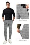 GINGTTO Men's Slim Fit Plaid Chinos - Grey 32