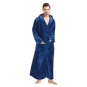 Cozy Two-Tone Hooded Fleece Robe for Men