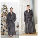 Men’s Plush Fleece Plaid Full-Length Bathrobe