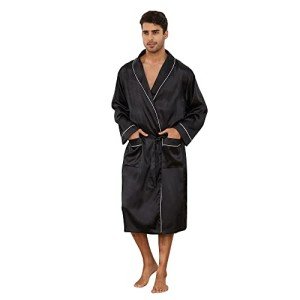 Men’s Lightweight Satin Kimono Robe - Black