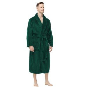 Men's Soft Plush Fleece Bathrobe with Pockets