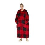 Oversized Sherpa Hoodie Blanket in Red Plaid